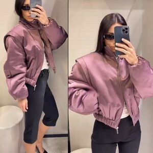 ZARA PUFFER JACKET WITH MARKED SHOULDERS